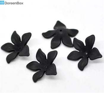 80 Vnt Doreen Box Black Gėlių Matinio Akrilo Karoliukų, Skirta 