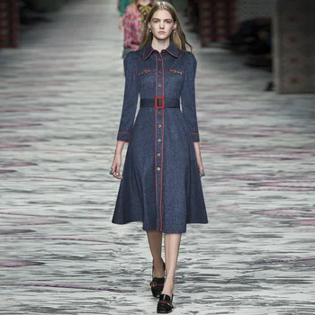 Suknelė rudenį madingas sukneles moterims, garsaus prekės ženklo aukštos kokybės kilimo ir tūpimo tako suknelė 2020 ilgomis rankovėmis derliaus naują išvaizdą džinsinio audinio suknelė