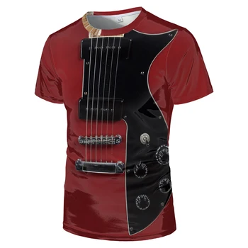 2020 Naujas Negabaritinių Naujovė Gitara 3d O-neck T Shirt Mados Tendencija Marškinėlius Geltonas Rudas Gitara Vyrai Moterys Didelis T-shirt