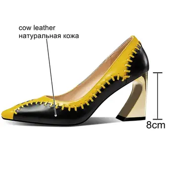 ALLBITEFO natūralios odos originali moteris aukštakulnius maišyti spalvas, mados seksualus aukšto kulno batai mergaitėms šalies kulno moterų batai