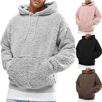 Vyrų Rudens-Žiemos Vientisos Spalvos Storas, Minkštas Pliušinis Dirbtiniais Fleece Series Hoodie Puloveris Outwear
