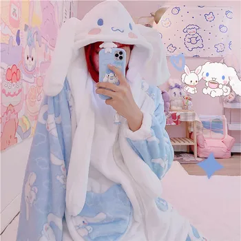 Japonijos Cinnamoroll Minkšta Pižama Mergina Pliušinis Anime 1set Cosplay Dviejų dalių Pajama Nustatyti Moterų Sleepwear Hoodie Kelnes Nustatyti, naktiniai drabužiai