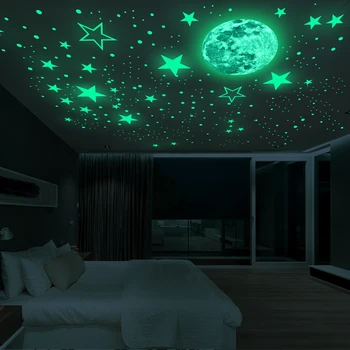 Mėnulis Žvaigždžių derinys, 3D Sienų Lipduko miegamojo kambarį namo apdaila, vaikų kambarys lipdukai Švyti tamsoje Lipdukai