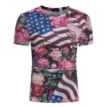 Naujas nekilnojamojo kulka men 's spausdinimo Amerikos vėliava rose spausdinti trumparankoviai marškinėliai