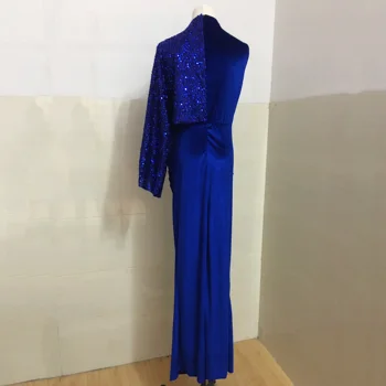 Efektingas Suknelė Prabanga Naktį Šalies Undinė Kokteilis Ilga Mėlyna Aukštos Split Tipo Vieno Peties Blizgučiais Vestidos Mujer Elegantiška Suknelė