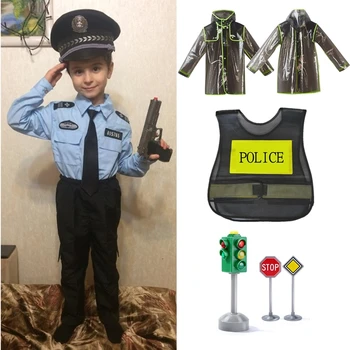 Vaikai Cosplay Kostiumu Persirengęs Vaidmuo Žaisti Policewoman Vienodus Rinkinius Eismo Policininkai Vasaros Kostiumas su Žaislų Karnavalas Šalies Dėvėti Drabužiai