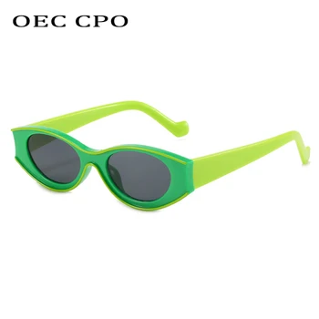 OEC CPO Mados Spalvinga Žalia Cat Eye Akiniai nuo saulės Moterims Seksualus Mažas Rėmo Ovalo formos Saulės Akiniai Moterų Derliaus UV400 Akiniai Vyrų Oculo