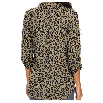 Mados Leopard Gėlių Palaidinė Marškinėliai Moterims Prarasti V-Kaklo Viršūnes Tee Atsitiktinis Žiemos Merginų, Moterų, Moterų Ilgas Rankovėmis Blusas Megztinis
