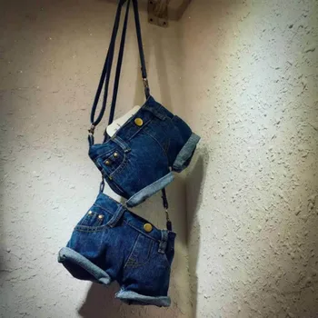 Mados kūrybos džinsinio šortai mini krepšys mielas panele naujas moterų pečių maišą įstrižainės krepšys