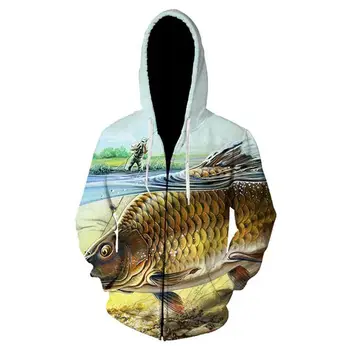 Hoodies Rudens ir žiemos mados 3D spausdinimo aštrių nagų big fish užtrauktukas hoodie atsitiktinis Harajuku užtrauktuką gobtuvu striukė