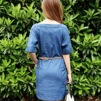 2020 Vėliau kaip iki Moterų Mados Vasaros Džinsinio audinio Suknelė Plius Dydis 3XL Blue Mini Pusė Rankovės Atsitiktinis Džinsai, Suknelės Europos Stiliaus AH751