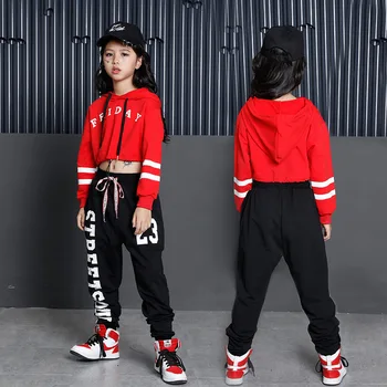 Korėjos Didelių Mergaičių Streetwear Mados 2018 Vaikams sportinis kostiumas Mergaitėms Juoda Raidė Spausdinti Ziajać + Raudona Hoodie Dviejų dalių Komplektas Šokio Kostiumai