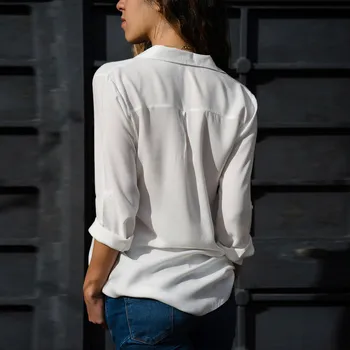 Baltos spalvos Marškinėliai Moterims OLIS Darbo Dėvėti Paprastas Viršūnes Atsitiktinis Palaidų 2021 ilgomis Rankovėmis Palaidinės Lady Visas rungtynes, Elegantiška Vintage Blusas
