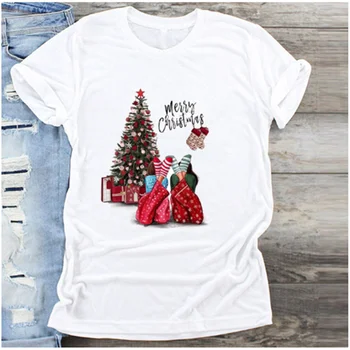 Laimingų Naujųjų Metų T-shirt Kalėdų T-shirt Tumblr Grafinis T-shirt Ladies T-shirt Atspausdintas T-shirt AOWOF Ponios Mados T-shirt