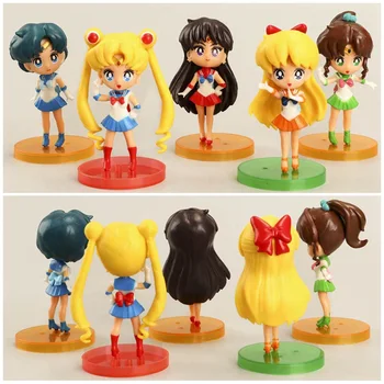 5vnt/Set Sailor Moon Duomenys Usagi Tsukino Sailor Anime PVC Modelis Lėlės, Žaislai Kūrybos Kolekcija Dovana Vaikams