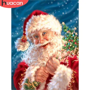 HUACAN Diamond Tapybos Santa Claus Kryželiu Diamond Siuvinėjimo Kalėdų kvadratiniu Gręžimo Diamond Mozaikos Žiemos Peizažas