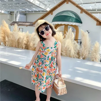 Vasarą Naujas Diržas Mergina Suknelė Cute Gėlių Vaikai Princesė Dress Bamblys Holiday Beach Stiliaus Drabužius Mergina