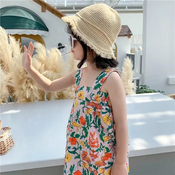 Vasarą Naujas Diržas Mergina Suknelė Cute Gėlių Vaikai Princesė Dress Bamblys Holiday Beach Stiliaus Drabužius Mergina