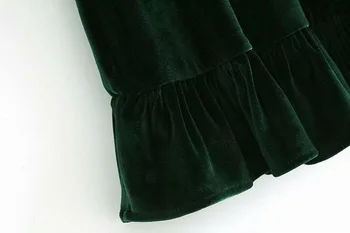 Elegantiškas Mados Susiėmę Aksomo Mini Suknelė Moterims Derliaus Trys Ketvirtį Rankovės Raukiniai Atgal Užtrauktuką Moterų Suknelės Veliūras