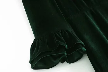 Elegantiškas Mados Susiėmę Aksomo Mini Suknelė Moterims Derliaus Trys Ketvirtį Rankovės Raukiniai Atgal Užtrauktuką Moterų Suknelės Veliūras