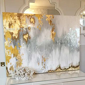 Rankų darbo storio peilis abstrakčiai aliejaus tapybai Aukso Pilka Balta puošnus, abstraktus paveikslas namų Dekoro Naftos Tapyba ant Drobės