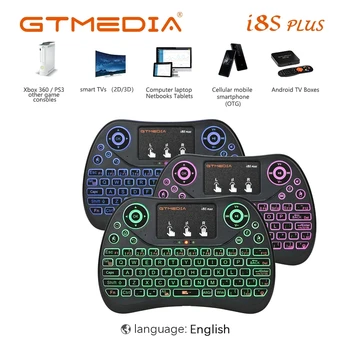 GTMEDIA Apšvietimas i8S PLIUS anglų rusų ispanų, portugalų 2.4 GHz Wireless Mini Klaviatūra Oro Pelės Touchpad Valdytojas TV