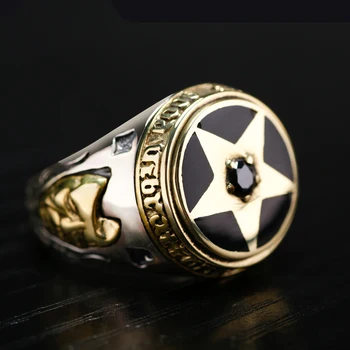 ZABRA senas sidabro 925 sidabro ornamentu Tailando sidabro pentagram juodas Cirkonis sidabro žiedas atkurti senovės būdų vyriški žiedai