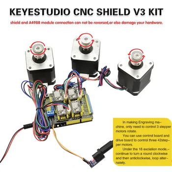Nemokamas pristatymas!Keyestudio CNC komplektas arduino CNC Shield V3+UNO R3+ 4pcs A4988 vairuotojas /GRBL suderinama