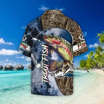 Gyvenimo Upėtakių Žvejyba Havajų Marškinėliai 2020 Metų Vasaros paplūdimio Trumpas rankovės Marškinėliai 3D Atspausdintas Shirt Mens Harajuku Atsitiktinis Havajų Marškinėliai