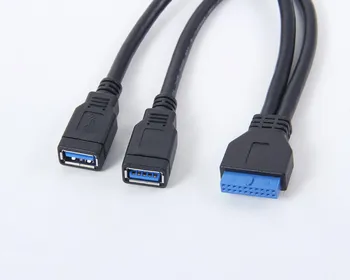 Stalinio Kompiuterio usb 3.0-20 pin male su 2 usb a female kabelio Adapteris Jungtis, Skirta Asus P7P55/USB3 Gigabyte Msi Onda Plokštė