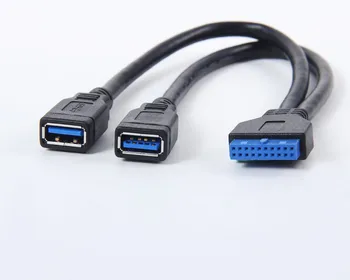 Stalinio Kompiuterio usb 3.0-20 pin male su 2 usb a female kabelio Adapteris Jungtis, Skirta Asus P7P55/USB3 Gigabyte Msi Onda Plokštė
