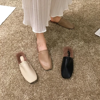 Moterų batai šlepetės 2019 naujų rudens lauko mados butas pliušinis retro žemas kulnas Mulų batai
