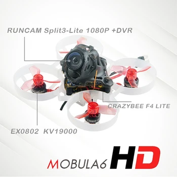 Happymodel Mobula6 HD 1S 65mm Brushless Bwhoop Mobula 6 HD FPV Drone BNF w/ AIO 4IN1 Crazybee F4 Lite Runcam Split3-lite vaizdo Kamera