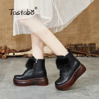 Tastabo Nauji natūralios Odos batai nude Laisvalaikio stiliaus Laukinių Nėriniai Moterų Batai S66701 Juodos Rudos Platformos Martin batai