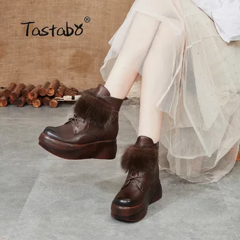 Tastabo Nauji natūralios Odos batai nude Laisvalaikio stiliaus Laukinių Nėriniai Moterų Batai S66701 Juodos Rudos Platformos Martin batai