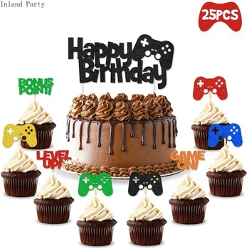 25pcs Vaizdo Žaidimų Valdiklis Cupcake Įpakavimo Tortas Toppers Laimingas Gimtadienio Apdailos Prekių Interneto Gamepad Vaikų Dovanų