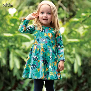 Mažai specialistė, vaikų prekės rudenį vaikų suknelė baby girl drabužiai Medvilnės lapų gyvūnų spausdinti bamblys mergina žalios suknelės S0828