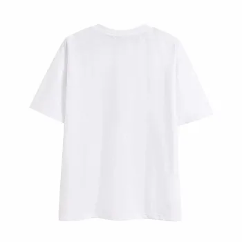 2020 Za Siuvinėti marškinėliai Moterims Vasara O-kaklo trumpomis Rankovėmis Marškinėlius Moterų vatos Pagaliukai Priekiniai Animacinių filmų Modelio Baltos spalvos marškinėliai