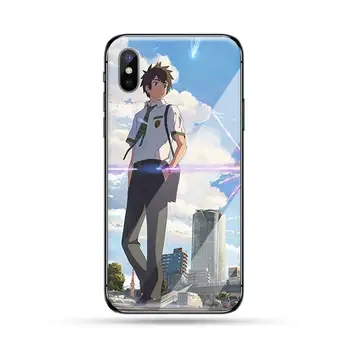 Anime Jūsų Vardas korpuso dangtelį Telefono dėklas Grūdintas stiklas iphone 5C 6 6S 7 8 plus X XS XR 11 PRO MAX