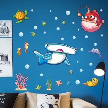 Juokingas Animacinių filmų Žuvys Sienų Lipdukai Vaikų Kambario Kūrybos Jūros Gyvūnų Kambario Dekoravimo Meno PVC Vinilo Tapetai Žuvų Sienos Lipdukai
