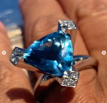 Blue Rainbow Akmens Meilės Trikampio Vestuvinis Žiedas Moterų Vestuvių Papuošalai Kristalų Cirkonis Žiedas, Vestuviniai Aksesuarai, 925 Sidabro Žiedas