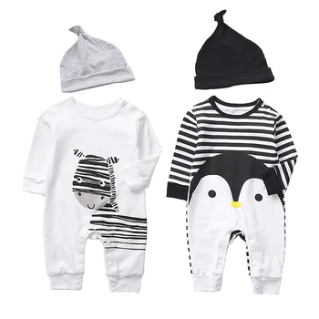 Rudenį Karšto Pardavimo Animacinių filmų berniukas Drabužius ilgomis Rankovėmis Kūdikiams Naujagimių Medvilnės Baby Girl Jumpsuit Kūdikių Drabužių+hat Penguin style