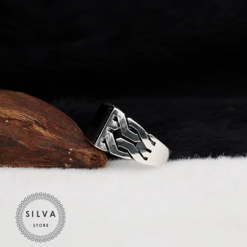 Silva Originalus 925 Sterlingas Sidabro Žiedas Vyrams Onyx Black Agato Akmuo S925 sidabro bižuterijos Dovana Mens Žiedai Visų dydžių