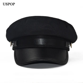 USPOP Naujas Mados moterų newsboy kepurės PU kraštų skrybėlę atsitiktinis moterų kratinys aštuoniakampis bžūp flat top kepurės snapeliu