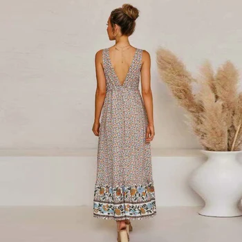 Jastie Pavasario Vasaros 2021 Moterų Maxi Suknelė Su V-Kaklo, Rankovių Gėlių Spausdinti Boho Suknelė Atsitiktinis Hipių Paplūdimys Ilgas Moterų Vestidos