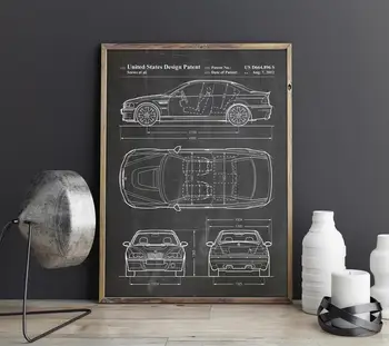 Automobilis E46 Patentų Spausdinti Plakato Meno Kūrinius Auto Sienos Meno Transporto Drobės Tapybos Kambario Dekoro Planą, Dovanų Idėjos, Sienų Dekoravimas