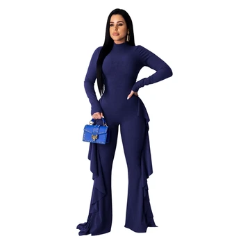 Moteriški Jumpsuit Atsitiktinis Ilgomis Rankovėmis Golfo Kietas Jumpsuits Elegantiškas Bendras Kelnės Šalies Pynimas Playsuit Ponios Streetwear