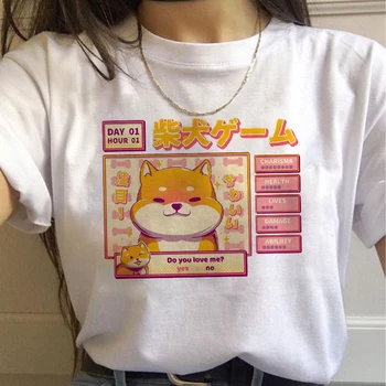 MOTERŲ marškinėliai Kawaii Mielas Shiba Inu Doge Short-sleeve T-shirt Moterims, Negabaritinių Laisvi Marškinėliai, Ulzzang Harajuku Įdomus Prašmatnus T-shirt