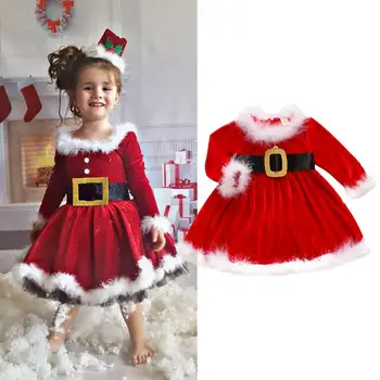 2020 Kalėdų Naujagimiui Mergaičių Drabužius ilgomis Rankovėmis vientisos Spalvos Suknelė Apvalios Apykaklės Suknelės Vaikai Patenka Drabužių Rinkiniai 0-4T