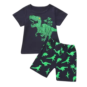 Vaikai Drabužių Nustatyti Bamblys Baby Vaikų Berniukų-Dinozaurų Vasaros Pižama Sleepwear Viršūnes Kelnes Komplektai Rinkinys, vaikams drabužiai